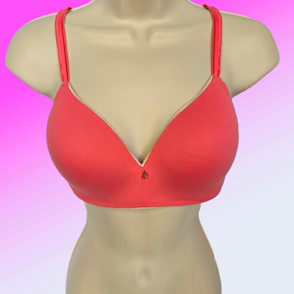 Adore Me Coral Triangle Push Up Bra with Lace Detail - No Underwire